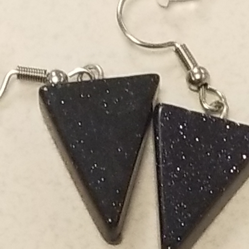 Handmade black triangle  natural stone with glitter hanging earrings